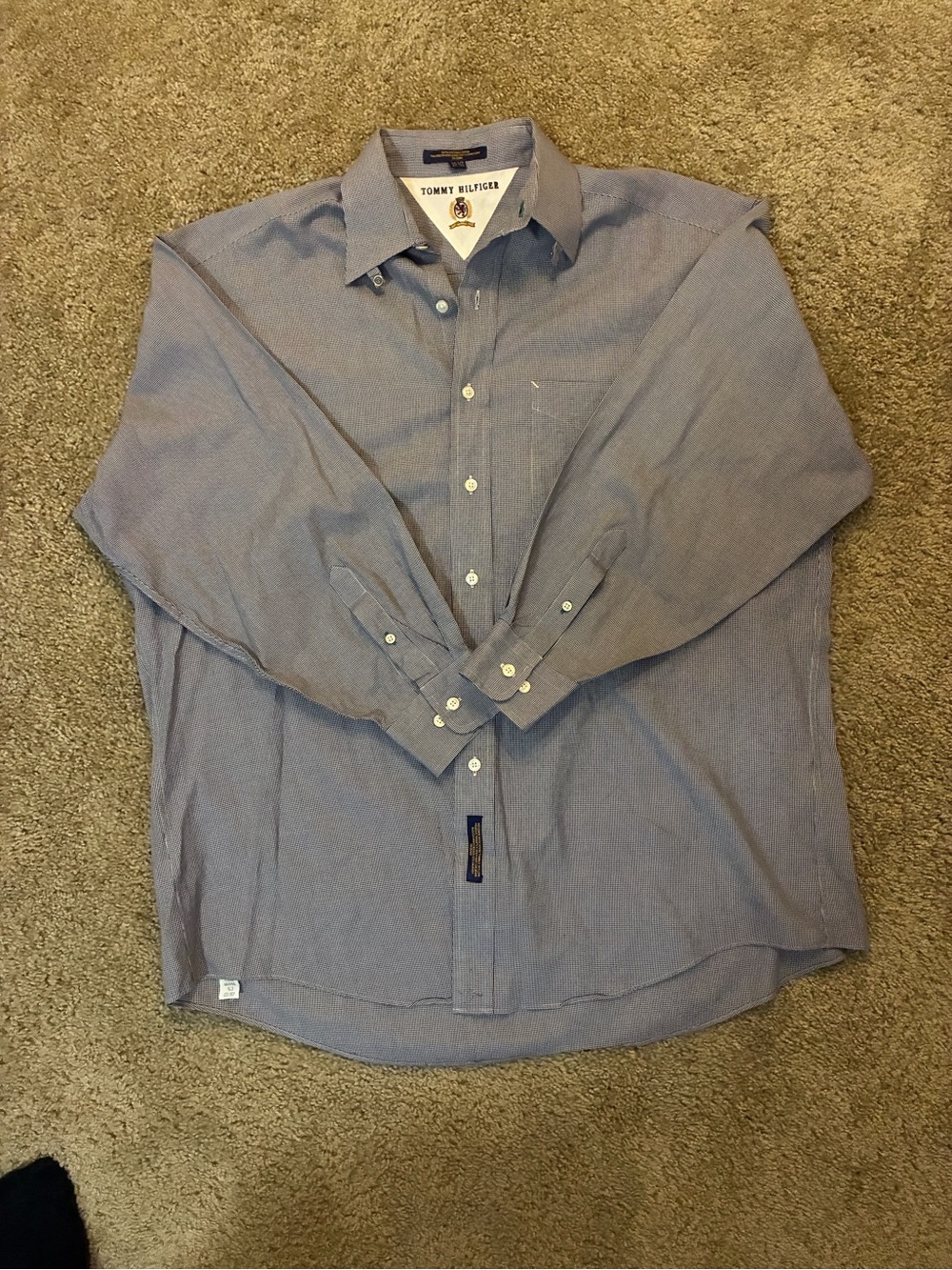 Vintage 90s Timmy Hilfiger Crest Check Long Sleeve Button Shirt 16 1/2 32-33
